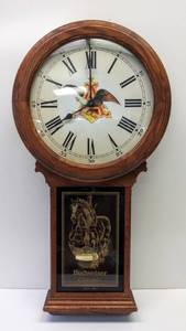lot 101 image: () WOW Vintage 1933-1983 Budweiser Clydesdales 50th Anniversary Grandfather Style Pendulum Clock