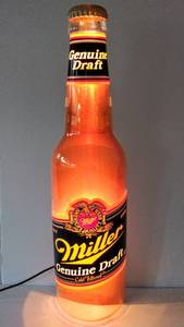 lot 102 image: Vintage Miller Genuine Draft Light up Beer Bottle  3D Sign