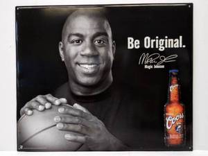 lot 88 image: Magic Johnson  Be Original Coors Beer Metal Sign 23 x 28