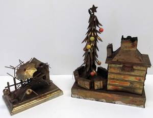 lot 9620 image: Christmas & See Saw Scene Metal Moving Music Boxes