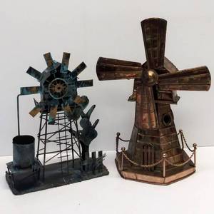 lot 9621 image: Wind Mill Moving Music Box  Bonus Wind Mill Metal Art Sculpture