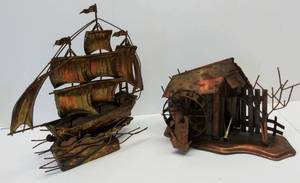 lot 9622 image: Cool Ship & Water Mill Copper Music Box