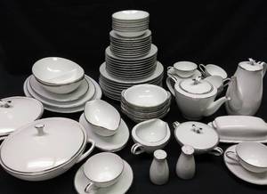 lot 202 image: Vintage Colony Noritake Porcelain China  White W Platinum Trim  60 Pieces