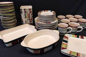 lot 203 image: Jentry by Tabletops Lifestyles  Hand Painted & Crafted Dishes  43 Pieces