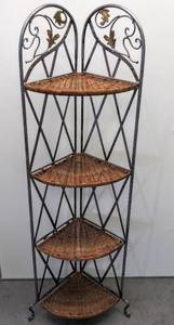lot 113 image: Vintage Wrought Iron () & Wicker Folding Shelf