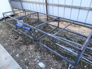 lot 3362 image: Long Metal work table base on wheels