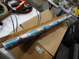 lot 3544 image: Vintage wall mount coat rack yard stick  roll of paper