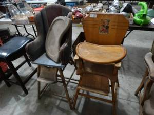 lot 3664 image: 2 old wood baby high chairs