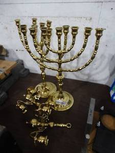 lot 3688 image: Wall mount candle holders & 2 table top candelabras