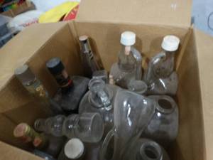 lot 3697 image: Box full of vintage glass bottles