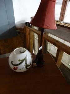 lot 3729 image: Table lamp & painted glass hurricane lamp shade
