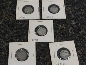lot 3755 image: 1911, 1931s, 1938, 1934d, 1935s silver dimes in cases