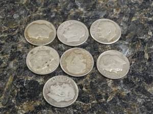 lot 3756 image: 7 silver dimes- all 1950s