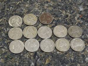 lot 3760 image: 13 silver nickels- all under 1965