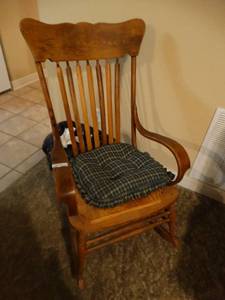 lot 9841 image: Wooden Rocking Chair with Green Cushion