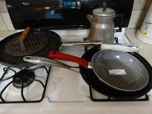 lot 11 image: Skillets coffee pot & misc.