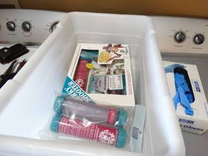 lot 147 image: Jerky shooter food storage tub & misc.