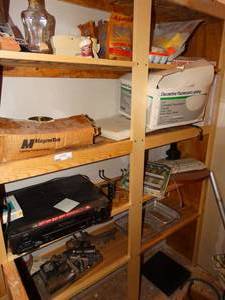 lot 193 image: Lot of various items on shelf in closet upstairs