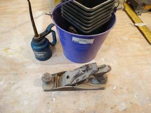 lot 240 image: Pail hand plane & oil can