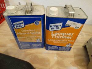 lot 241 image: Partial can of lacquer thinner & partial can of mineral spirits
