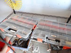 lot 357 image: 2 plastic organizers w various hardware