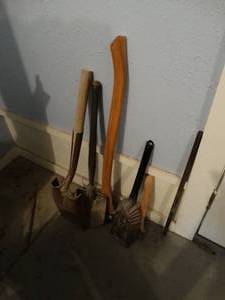 lot 390 image: Axe hatchet shovel & misc.