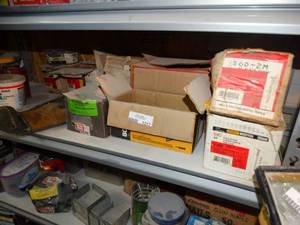 lot 1217 image: Shelf of various hardware- Nails screws misc.