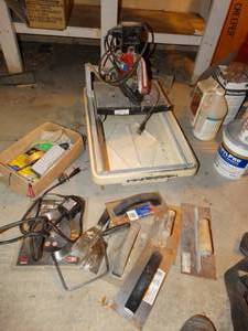 lot 1297 image: Electric tile saw manual tile saw & other tile work supplies