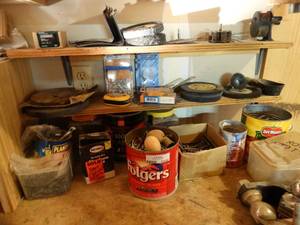 lot 1326 image: Large lot of hardware & misc on bench