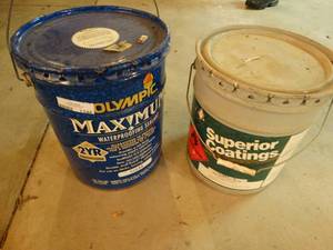 lot 1346 image: 5 gallon bucket Olympic water proofing sealant & 5 gallon bucket of Superior coatings