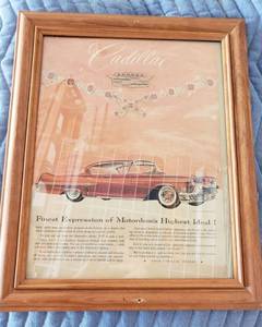 lot 5019 image: Vintage Car Dealership Cadillac Advertisement Framed Sign