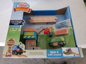 lot 661 image: Thomas &amp Friends Wood Spin &amp Lift Crane- NEW Old Stock- Sealed