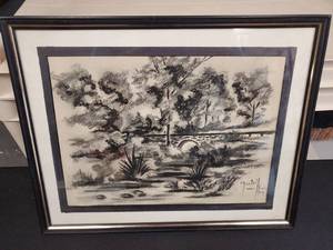 lot 9704 image: Framed Charcoal Print or Original- Appears Signed