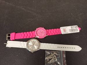 lot 9749 image: 2 Fashion Wrist Watches and NEW 6 Shooter Earrings