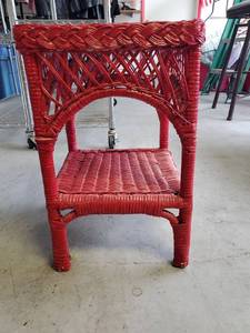 lot 9812 image: Red Wicker Plant Stand