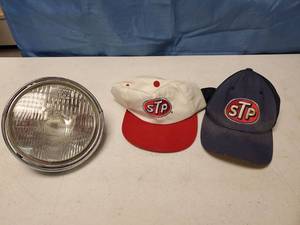 lot 9816 image: Vintage STP Hats White One Appears New Bonus Headlight
