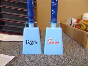 lot 4135 image: Pair of Tampa Bay Rays - Hand Bells - Chik-fil-a Promotion
