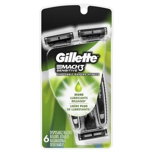 lot 1002 image: Gillette Mach3 Sensitive Mens Disposable Razors, 6 ct