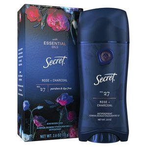 lot 1117 image: Secret Essential Oils Invisible Solid Antiperspirant & Deodorant Rose and Charcoal - 2.6oz