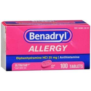 lot 56 image: Benadryl Ultratab Allergy Relief Tablets - Diphenhydramine - 100ct