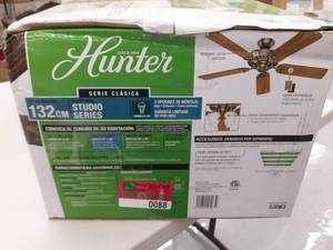 lot 88 image: Hunter Fan 52 Studio Series Antique Lighted Ceiling Fan Antique Brass