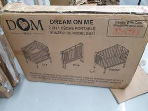 lot 254 image: Dream On Me 2-in-1 Lightweight Folding Portable Crib White