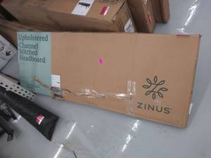 lot 319 image: Zinus Satish Upholstered Channel Stitched Headboard In Grey Queen