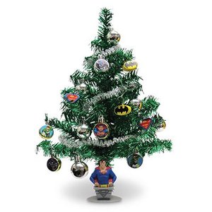 lot 393 image: Kurt S Adler BM9141 Artificial Christmas Tree Set, Justice League Batman & Superman, 19-In.