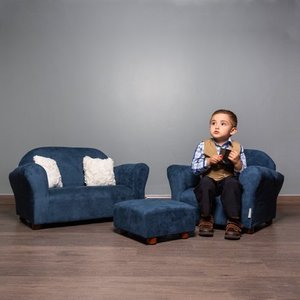 lot 8995 image: Keet Plush Childrens Set, Sofa, Chair and Ottoman, Navy