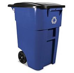 lot 8996 image: Rubbermaid Commercial Products Fg9W2773Blue Brute Rollout Heavy-Duty Wheeled Recycling CanBin, 50-Gallon, Blue Recycling