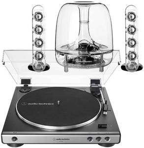 lot 125 image: AudioTechnica AT-LP60XGM Fully Automatic Stereo 2-Speed Turntable System (Silver) with Harman Consumer SoundSticks III 2.1 Plug and Play Multimedia Speaker System