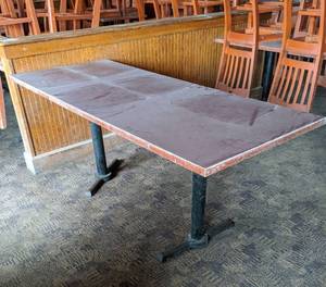 lot 3558 image: (1) Table Wood Trim Laminate Top With Metal Base