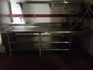lot 3605 image: 8ft Stainless Steel Sink, 7ft Stainless Shelf
