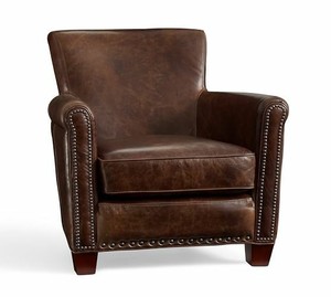 lot 47721 image: Irving Roll Arm Leather Armchair with Nailheads